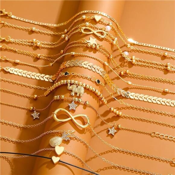 12pcs Women's Charm Anklet Set Gold Multilayer Adjustable Ankle - Picture 3 of 7